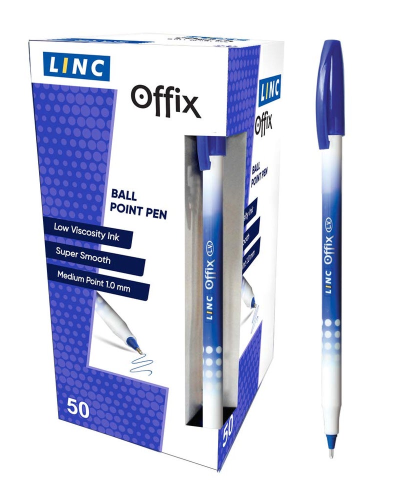 Linc Offix Smooth Ball Point Pen, 1.00mm Tip, 50-Count, Blue - Image 2